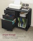 3-Drawer File Cabinet – Wood – Ebony Black – Mobile Lateral Design with Open Compartments