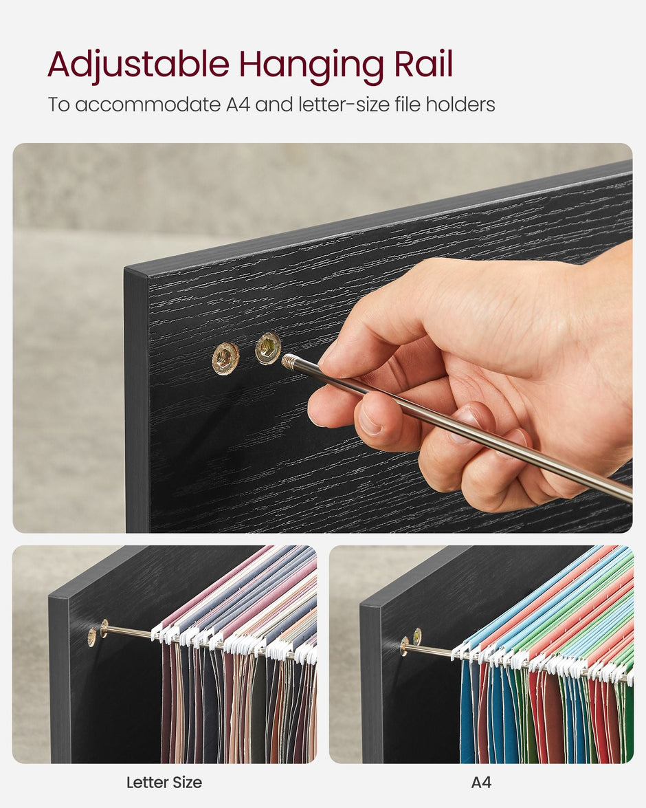 3-Drawer File Cabinet – Wood – Ebony Black – Mobile Lateral Design with Open Compartments