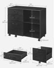 3-Drawer File Cabinet – Wood – Ebony Black – Mobile Lateral Design with Open Compartments