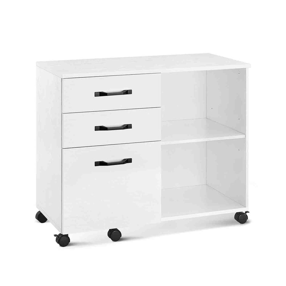 File Cabinet – Wood – White and Rustic Brown – Mobile with Open Compartments