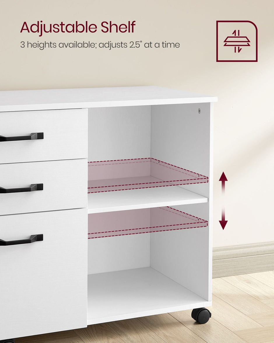 File Cabinet – Wood – White and Rustic Brown – Mobile with Open Compartments