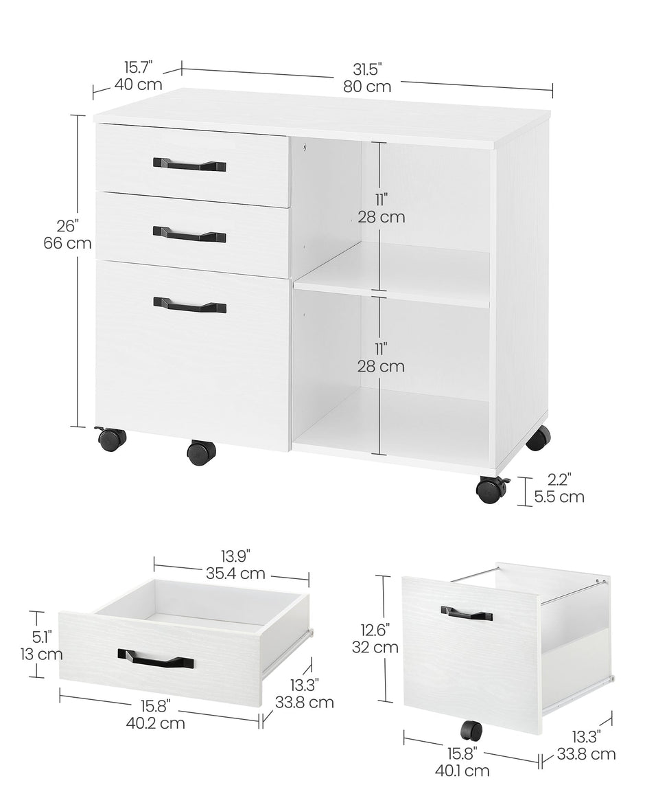 File Cabinet – Wood – White and Rustic Brown – Mobile with Open Compartments