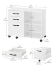 File Cabinet – Wood – White and Rustic Brown – Mobile with Open Compartments