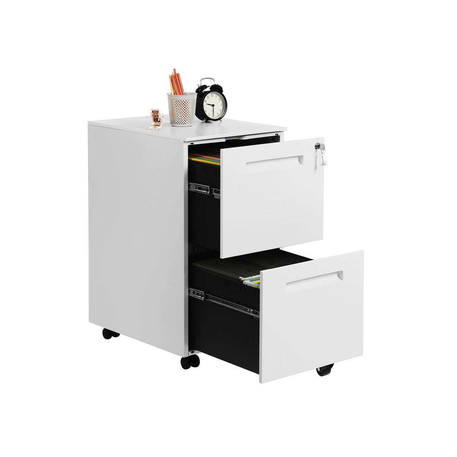 Filing Cart – Metal – White – Mobile with 2 Drawers and Lock