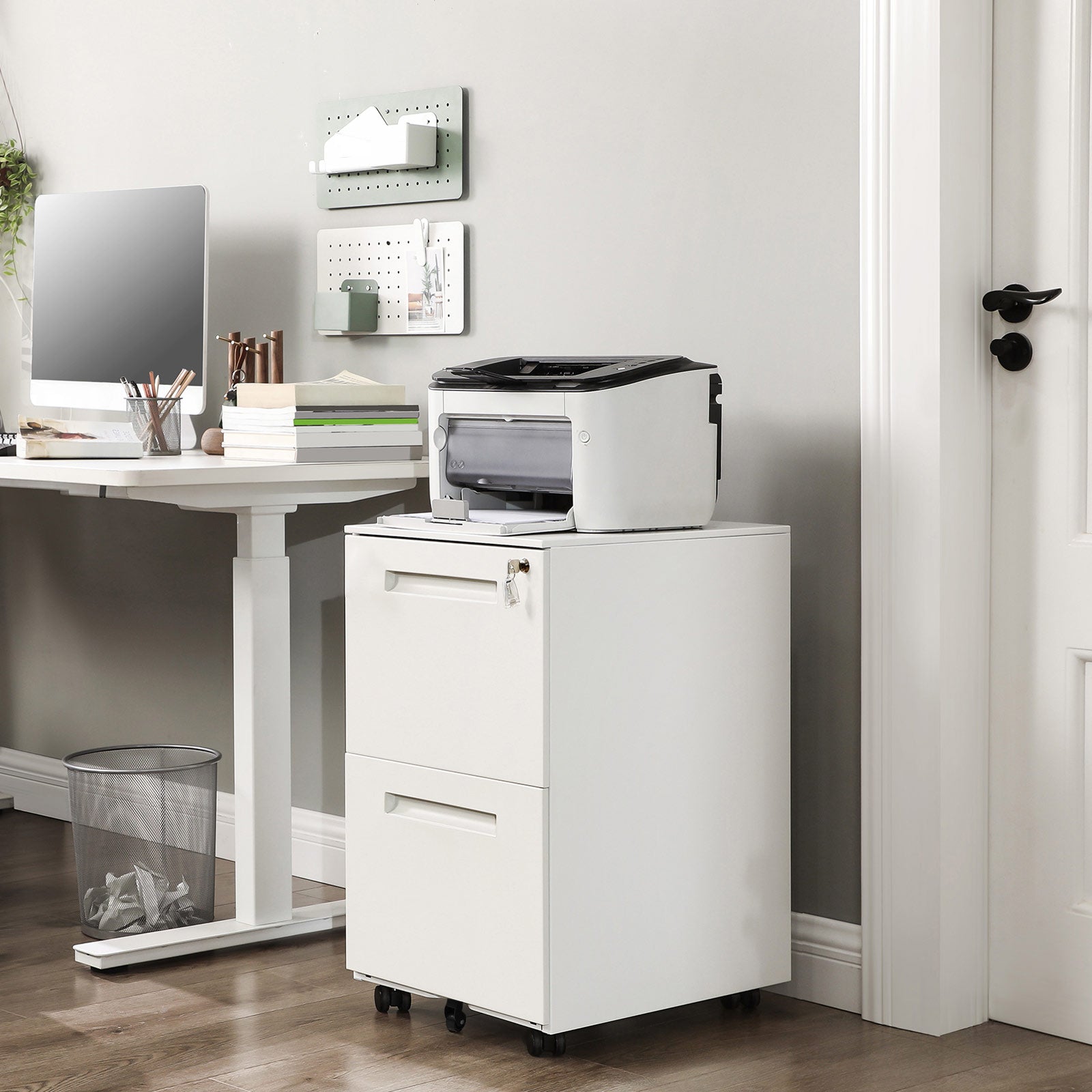 Filing Cart – Metal – White – Mobile with 2 Drawers and Lock