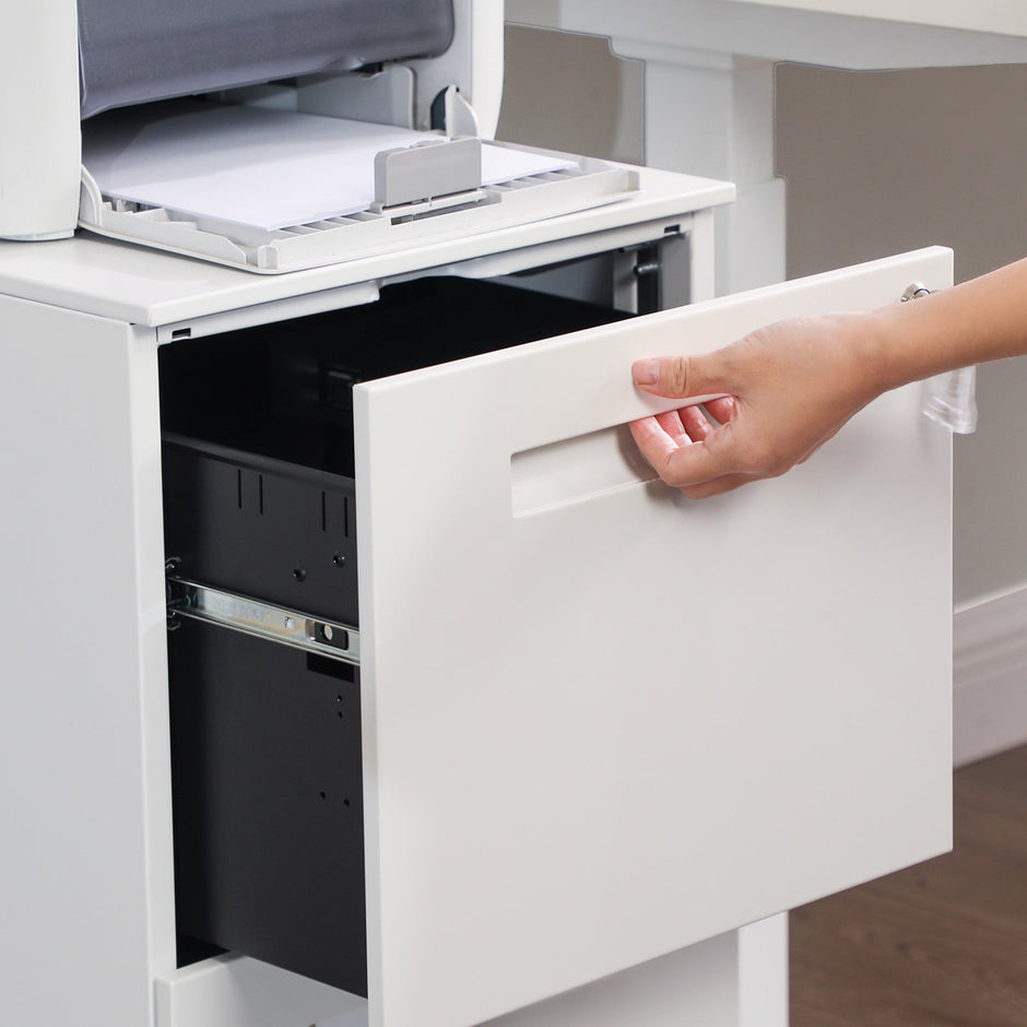 Filing Cart – Metal – White – Mobile with 2 Drawers and Lock