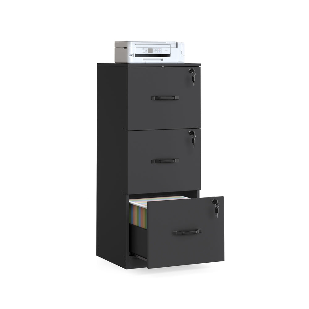 Filing Cabinet – Wood – Cloud White – 3 Lockable Drawers with Adjustable Hanging Rail