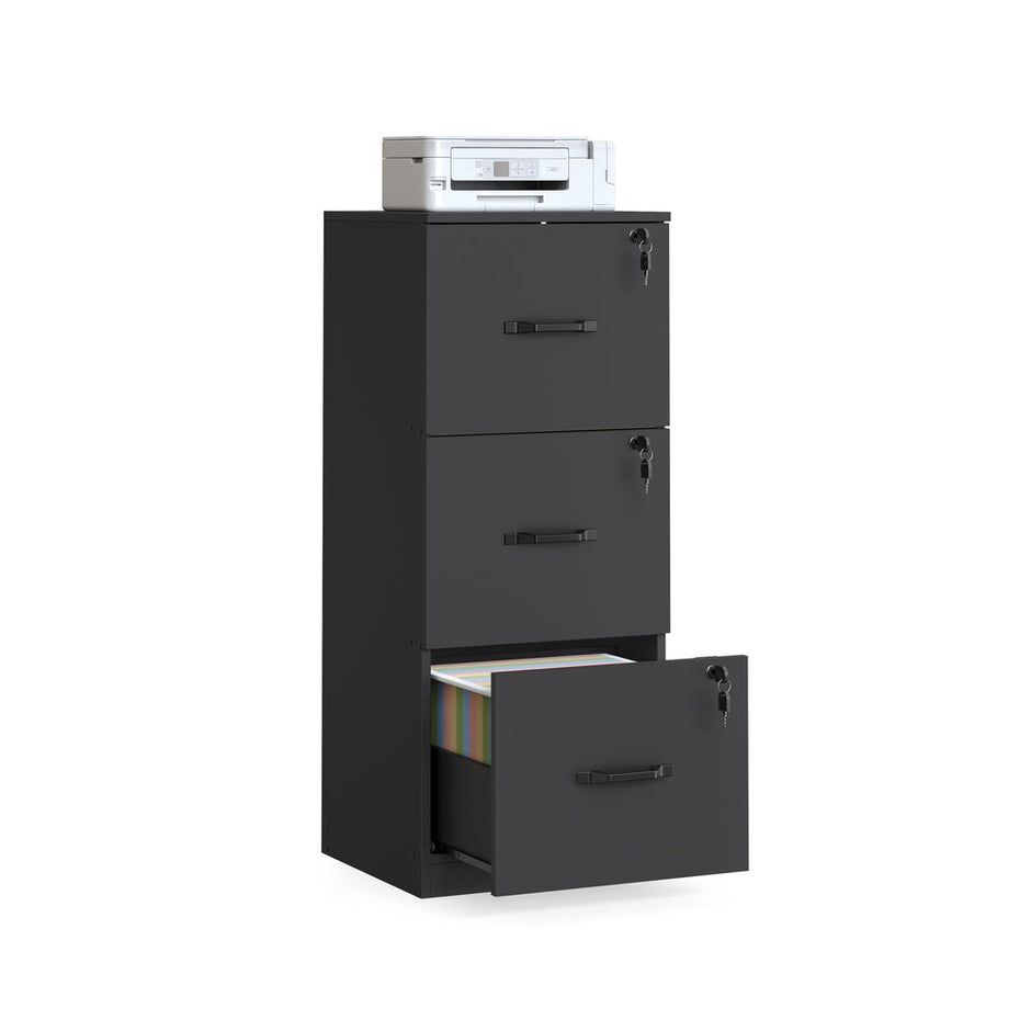Filing Cabinet – Wood – Cloud White – 3 Lockable Drawers with Adjustable Hanging Rail
