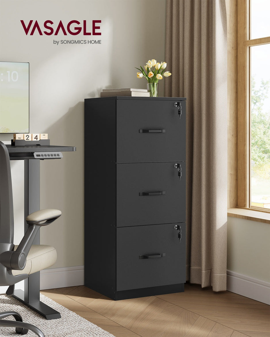 Filing Cabinet – Wood – Cloud White – 3 Lockable Drawers with Adjustable Hanging Rail