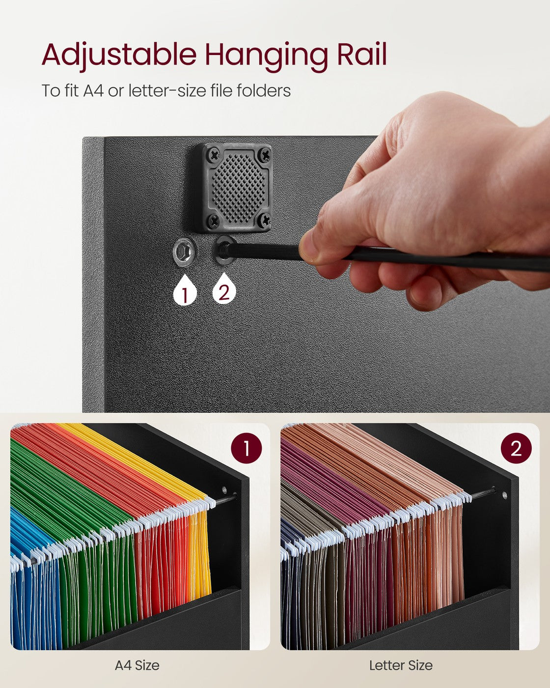 Filing Cabinet – Wood – Cloud White – 3 Lockable Drawers with Adjustable Hanging Rail