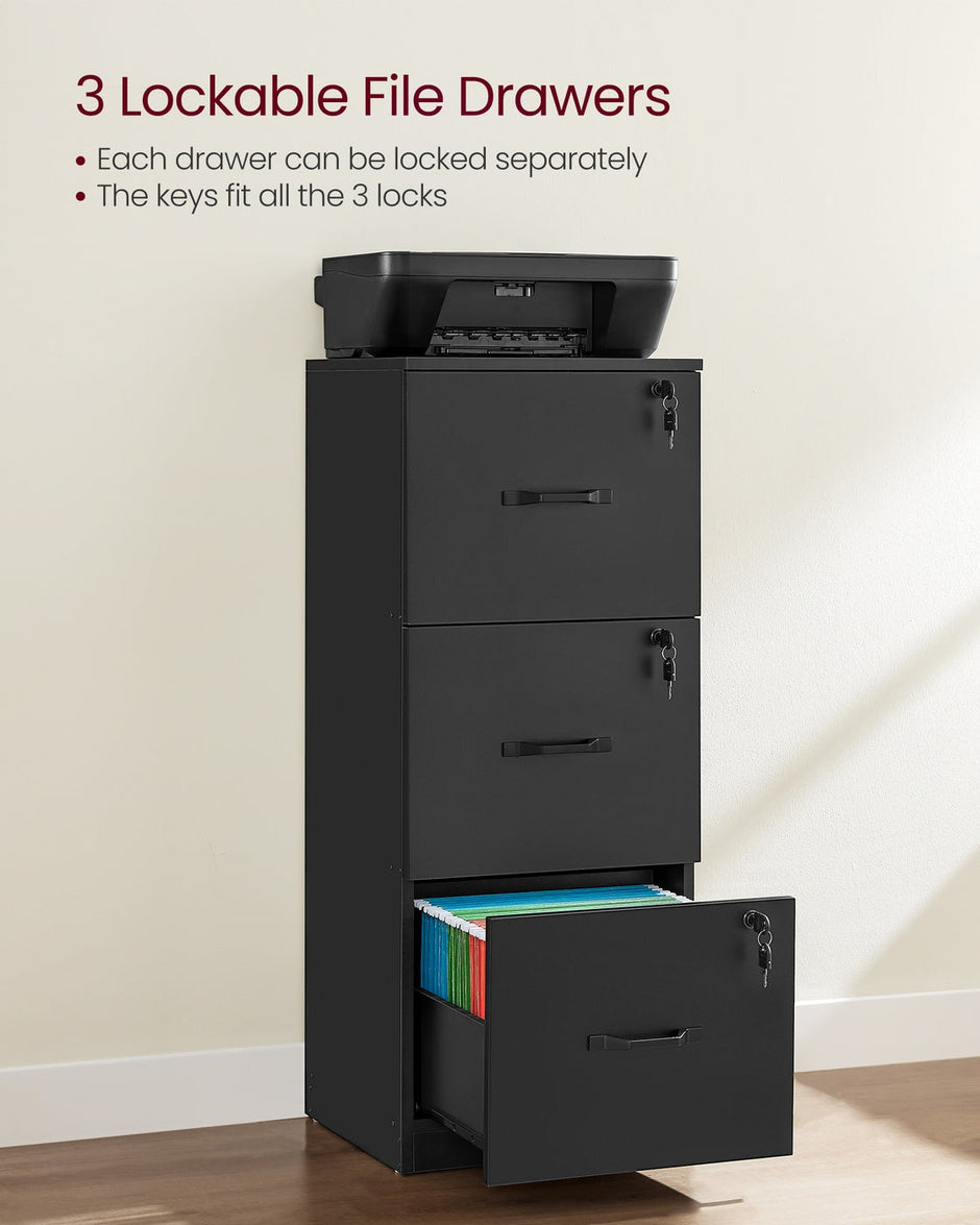 Filing Cabinet – Wood – Cloud White – 3 Lockable Drawers with Adjustable Hanging Rail