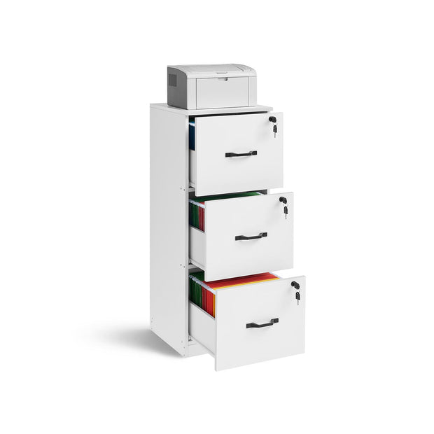 File Cabinet – Wood – Cloud White – Lockable with Adjustable Hanging Rail