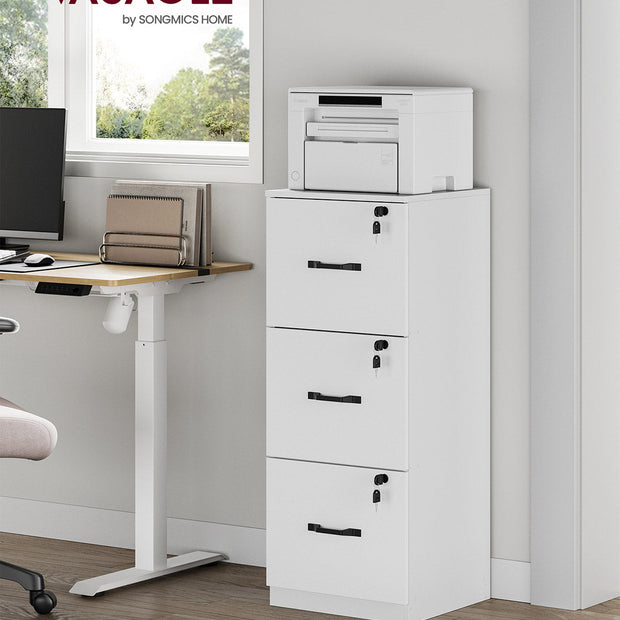 File Cabinet – Wood – Cloud White – Lockable with Adjustable Hanging Rail