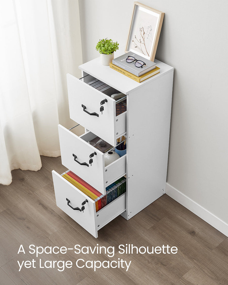 File Cabinet – Wood – Cloud White – Lockable with Adjustable Hanging Rail