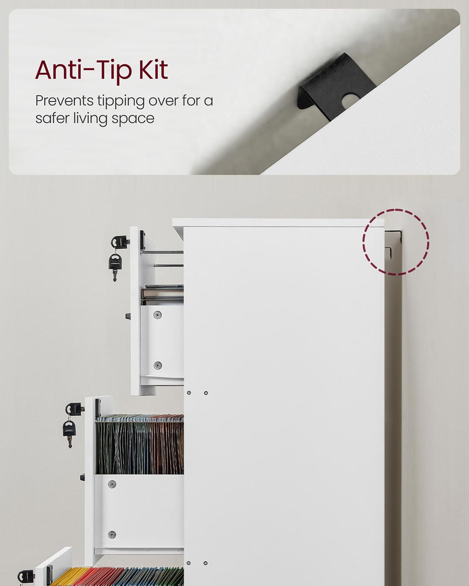 File Cabinet – Wood – Cloud White – Lockable with Adjustable Hanging Rail