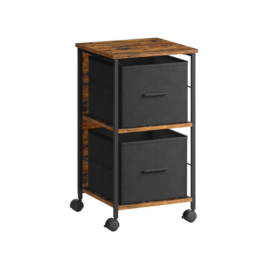 Filing Cabinet – Wood – Rustic Brown and Ink Black – 2 Drawers and Multi-Functional Design for Home Office