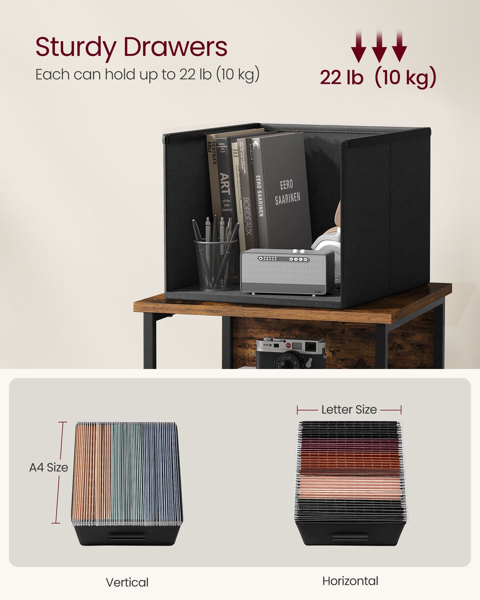 Filing Cabinet – Wood – Rustic Brown and Ink Black – 2 Drawers and Multi-Functional Design for Home Office