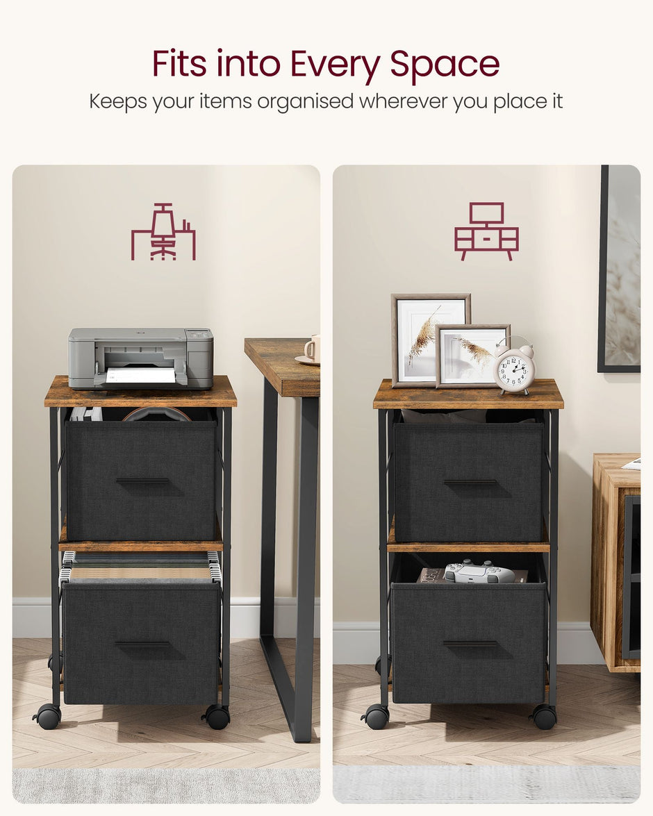Filing Cabinet – Wood – Rustic Brown and Ink Black – 2 Drawers and Multi-Functional Design for Home Office