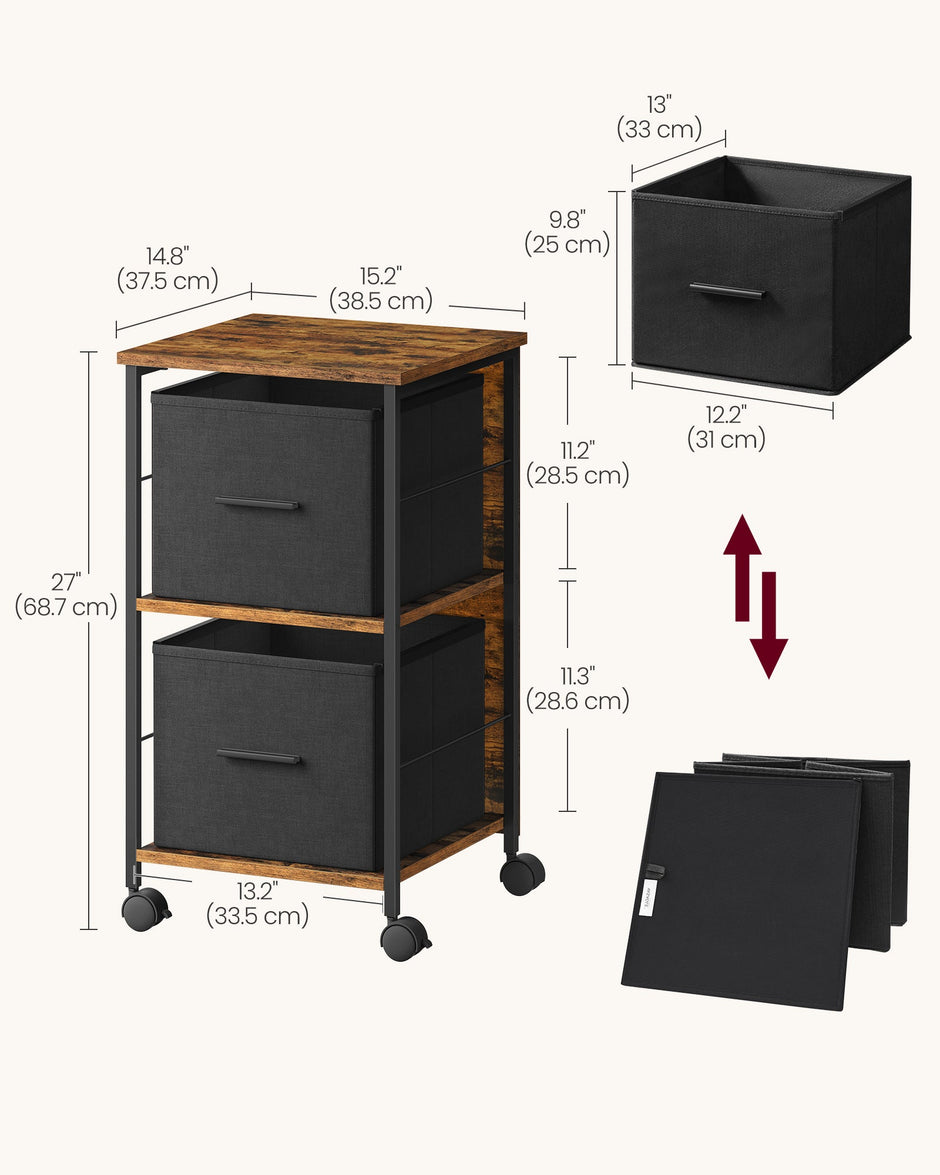 Filing Cabinet – Wood – Rustic Brown and Ink Black – 2 Drawers and Multi-Functional Design for Home Office