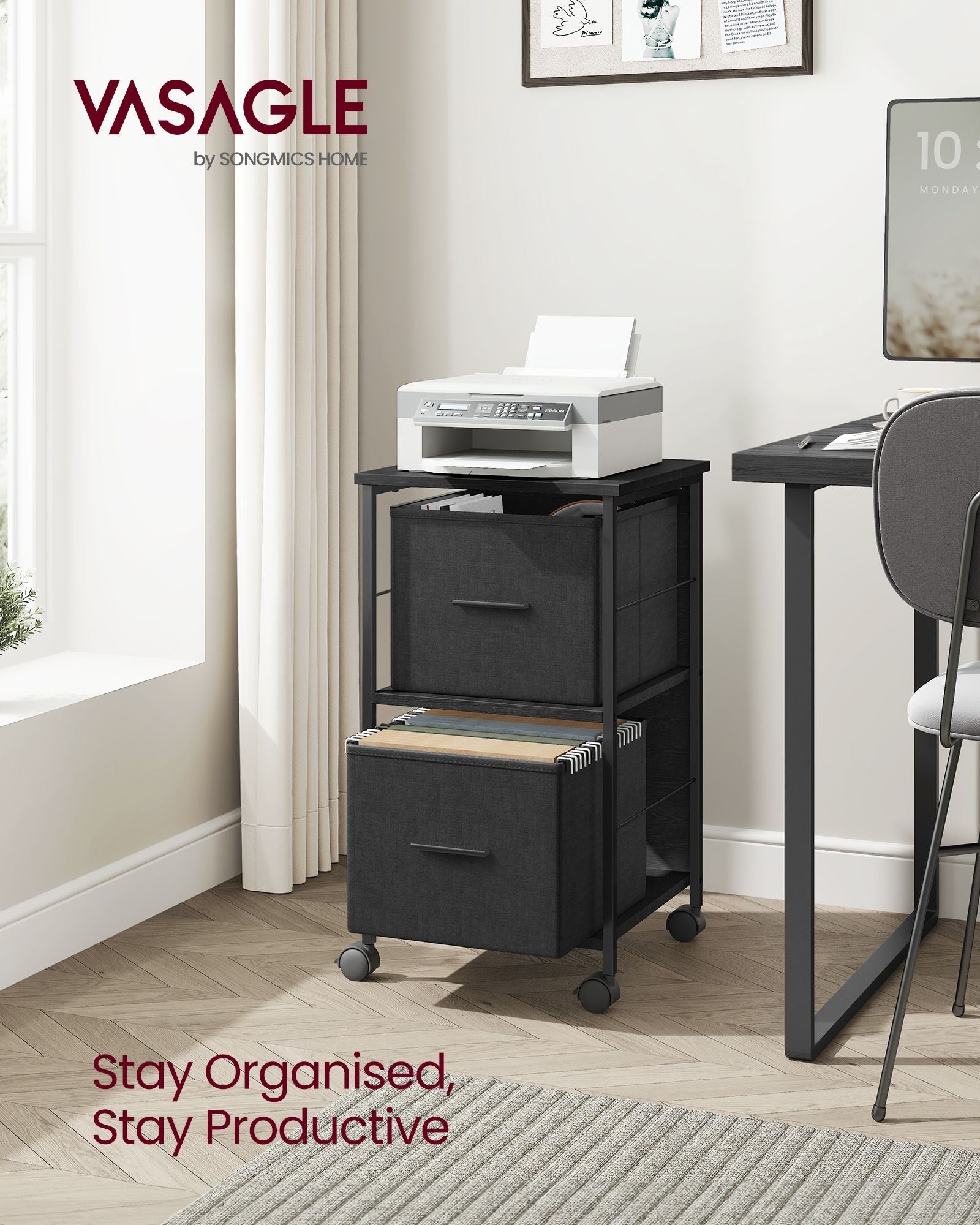 Filing Cabinet – Wood – Ebony Black and Ink Black – 2 Drawers for A4 and Letter-Size Files
