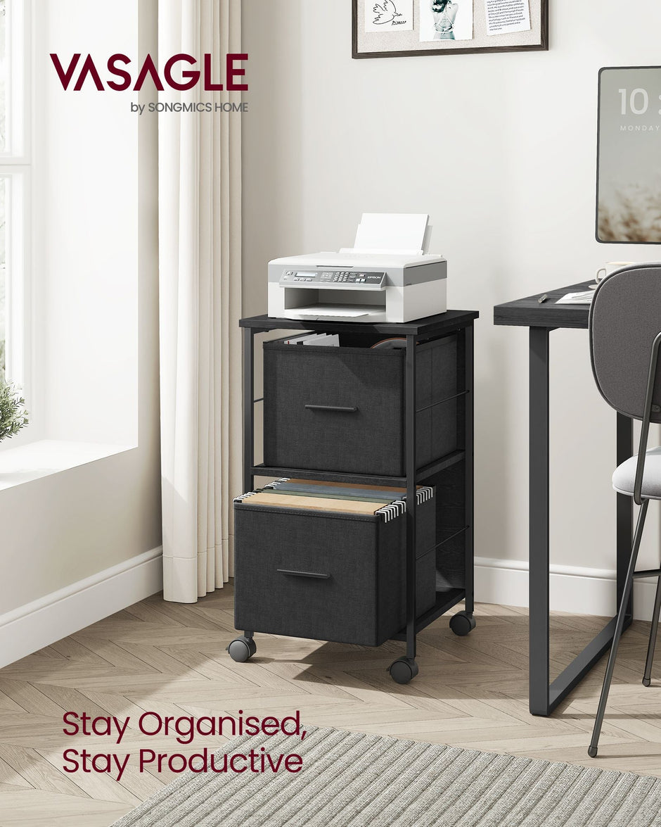 Filing Cabinet – Wood – Ebony Black and Ink Black – 2 Drawers for A4 and Letter-Size Files