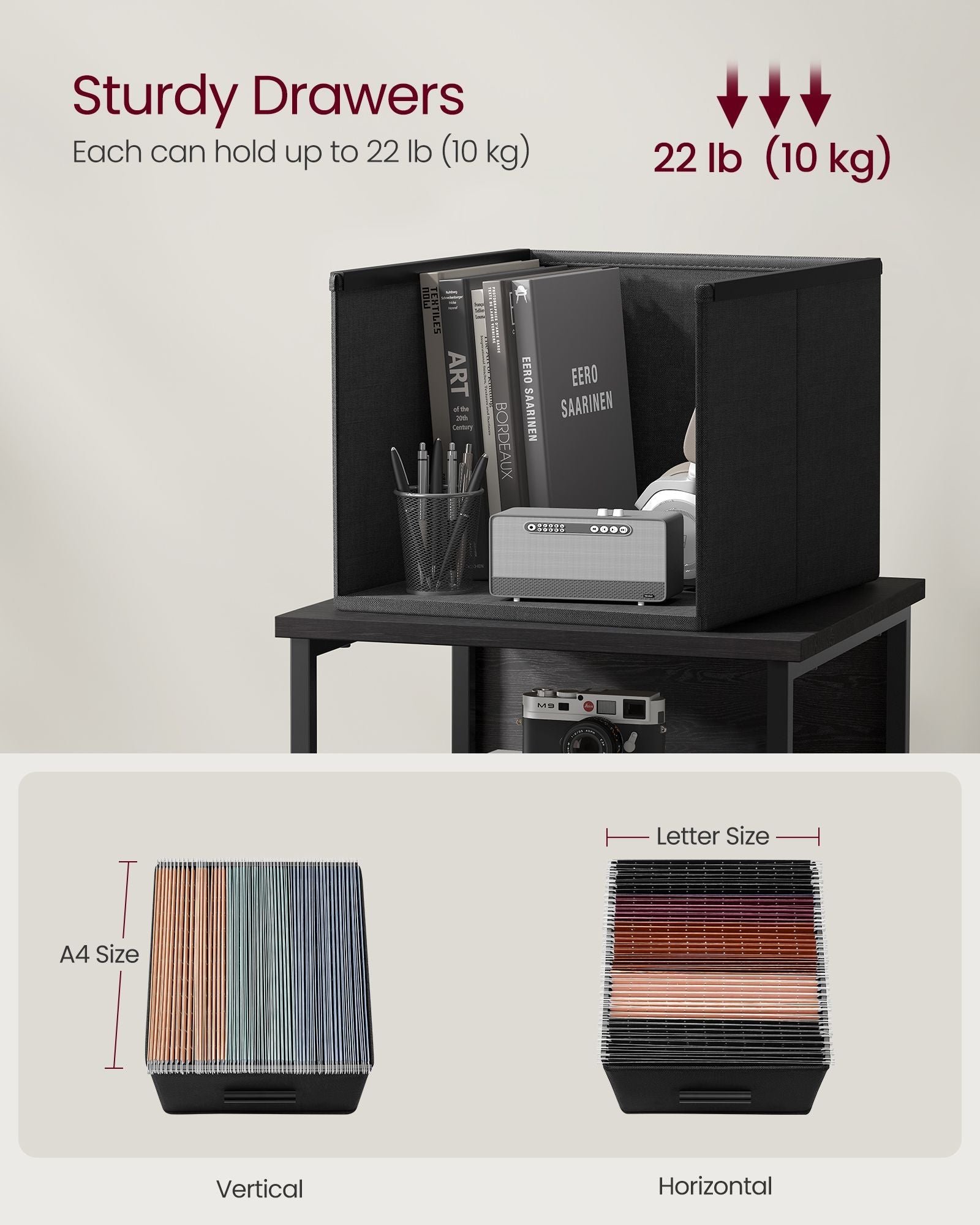 Filing Cabinet – Wood – Ebony Black and Ink Black – 2 Drawers for A4 and Letter-Size Files