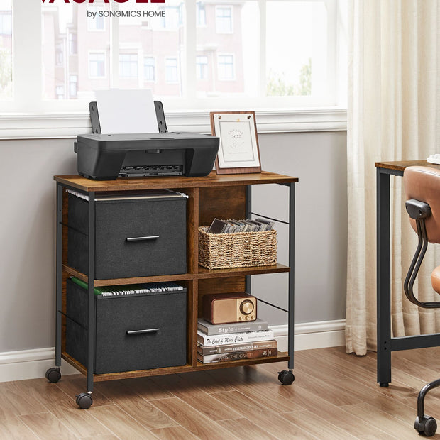 Filing Cabinet – Wood – Brown – 2 Drawers with Shelf and Printer Stand