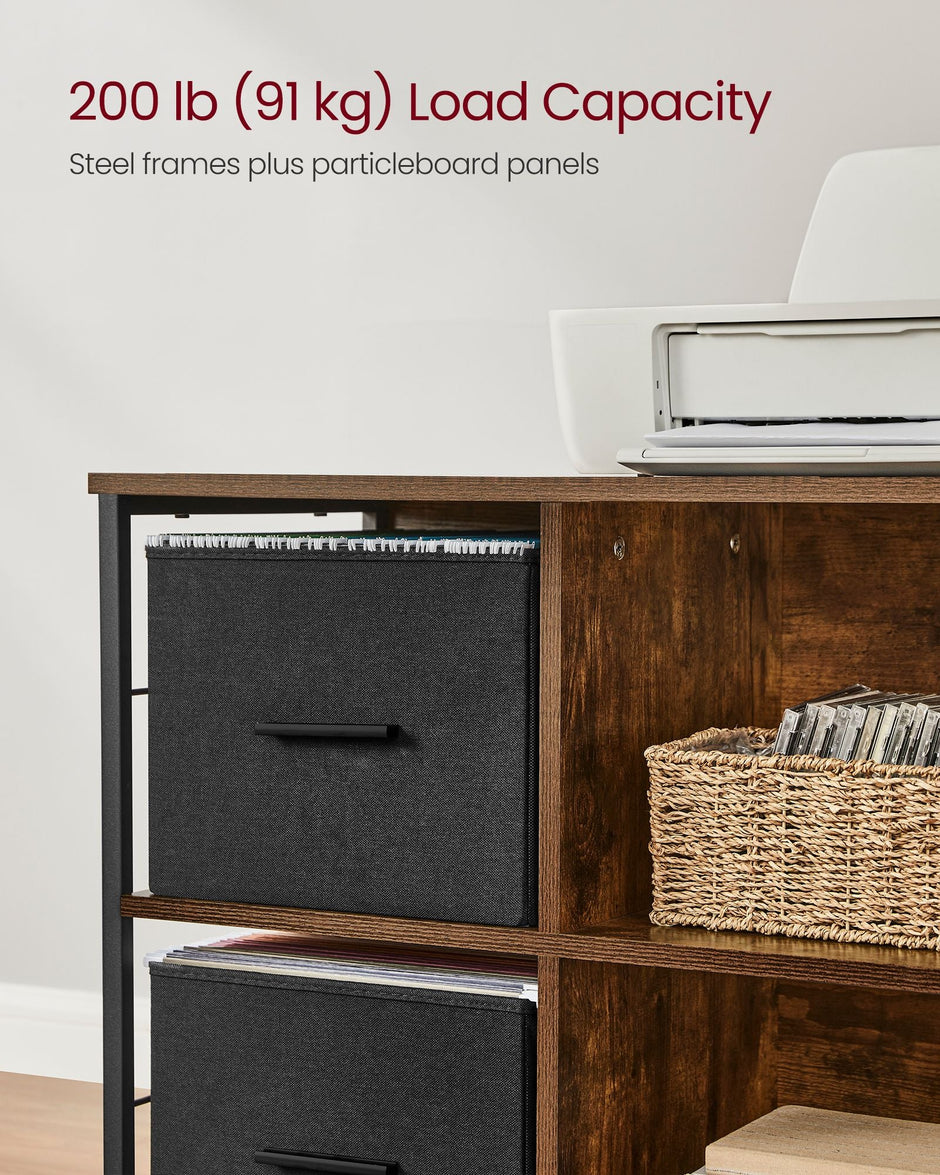 Filing Cabinet – Wood – Brown – 2 Drawers with Shelf and Printer Stand