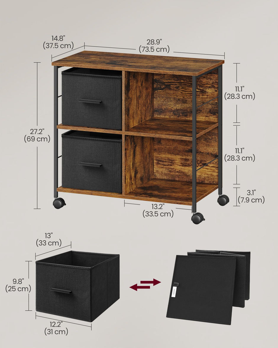 Filing Cabinet – Wood – Brown – 2 Drawers with Shelf and Printer Stand