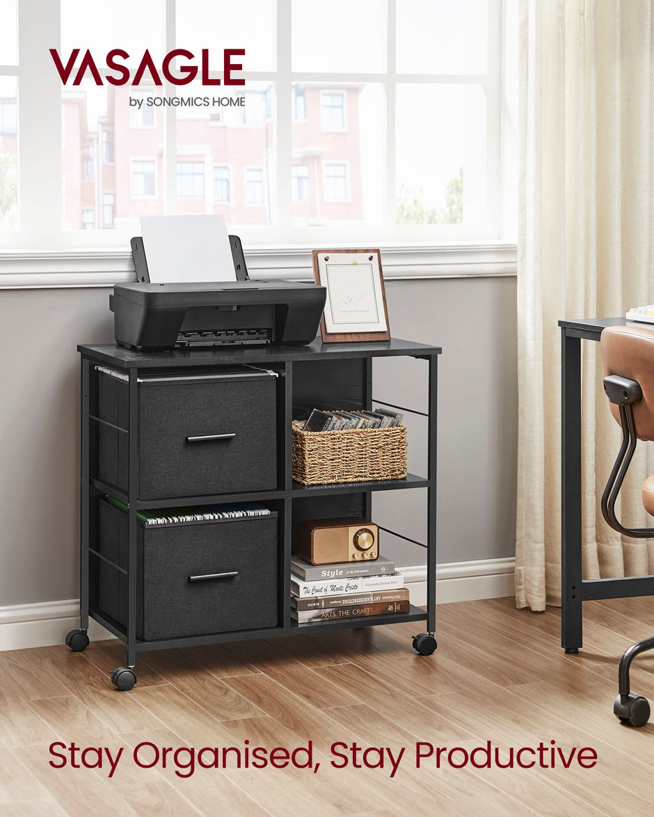Filing Cabinet – Wood – Brown – 2 Drawers with Shelf and Printer Stand