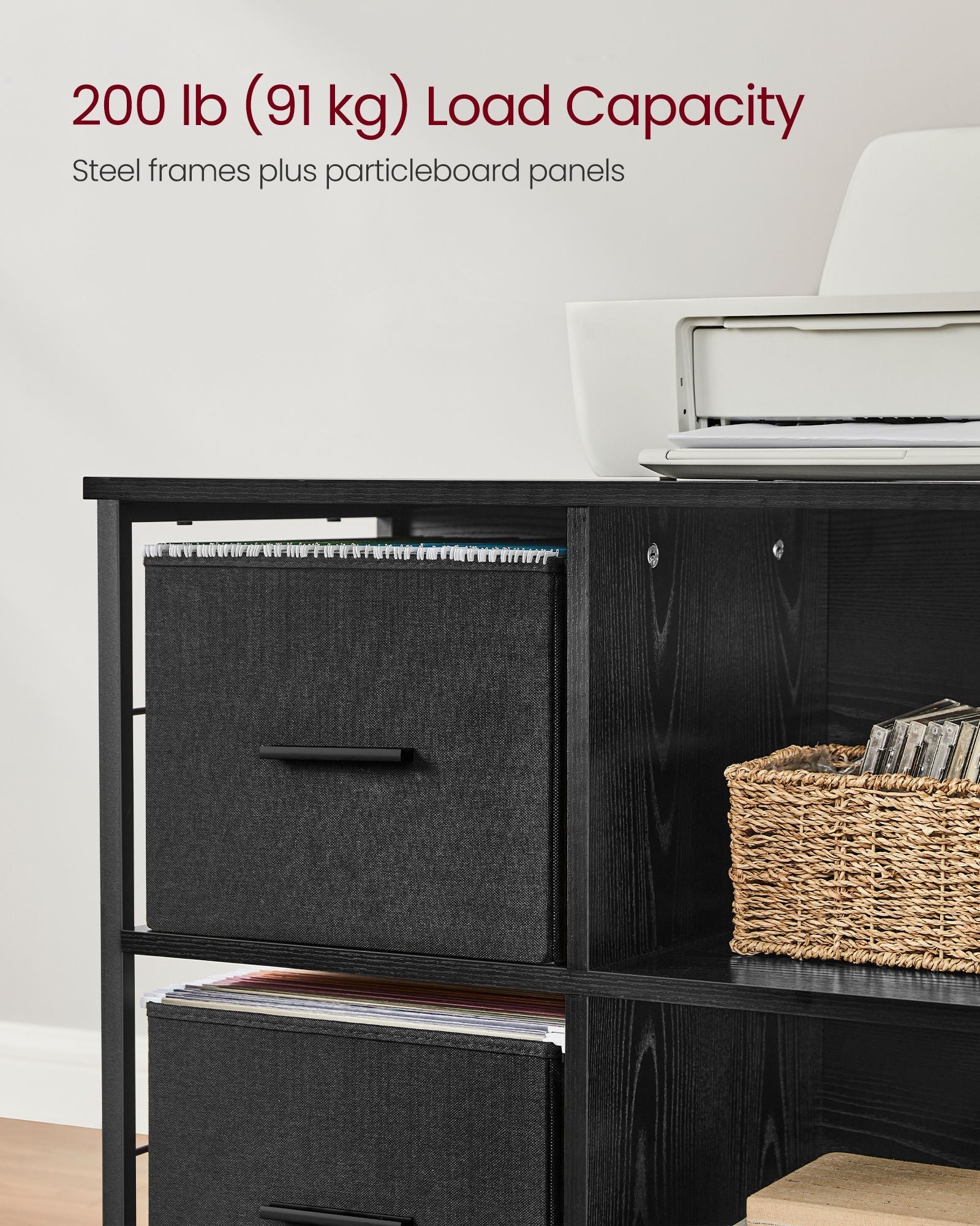 Filing Cabinet – Wood – Brown – 2 Drawers with Shelf and Printer Stand