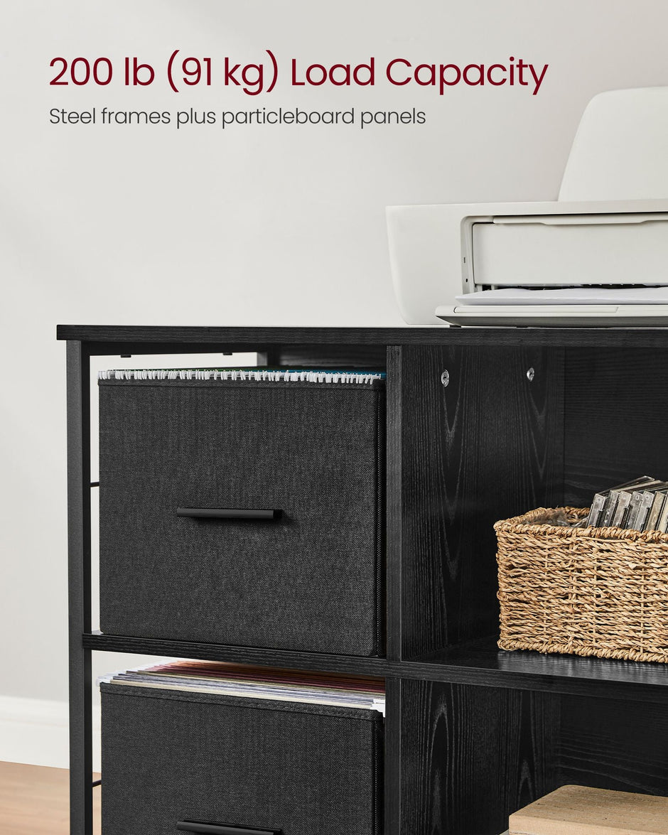Filing Cabinet – Wood – Brown – 2 Drawers with Shelf and Printer Stand