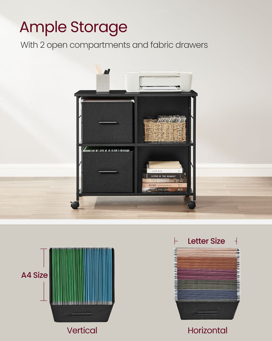 Filing Cabinet – Wood – Brown – 2 Drawers with Shelf and Printer Stand