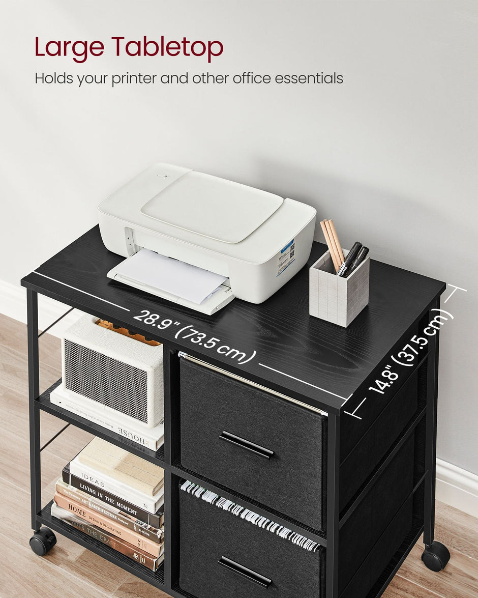 Filing Cabinet – Wood – Brown – 2 Drawers with Shelf and Printer Stand