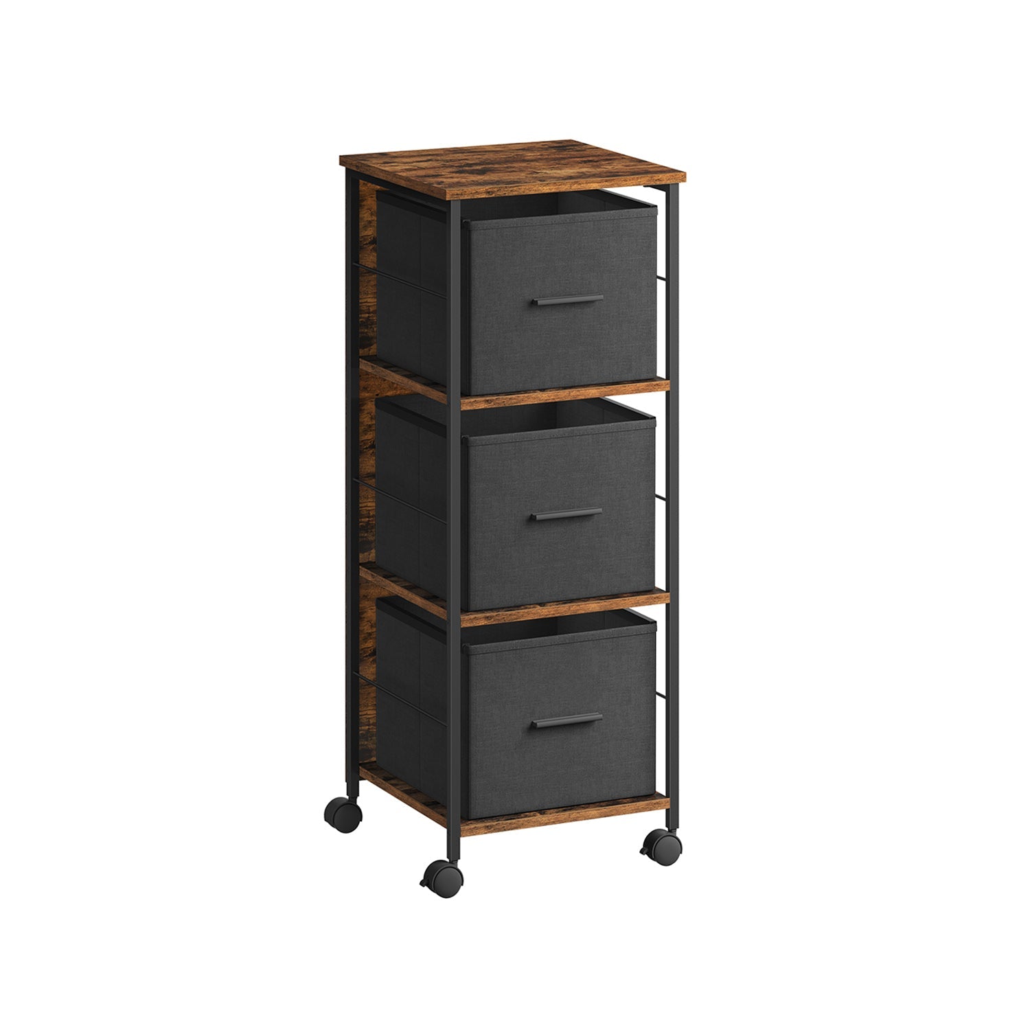 Filing Cabinet – Wood – Rustic Brown and Ink Black – Multi-Functional with 3 Drawers and Bookshelf