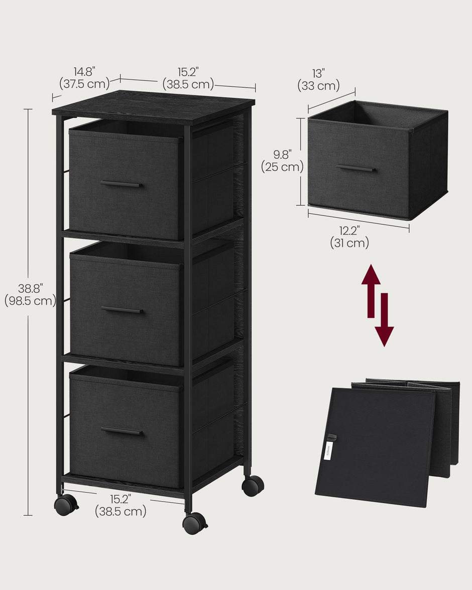 Filing Cabinet – Wood – Ebony Black and Ink Black – 3 Drawers with Bookshelf and Printer Stand