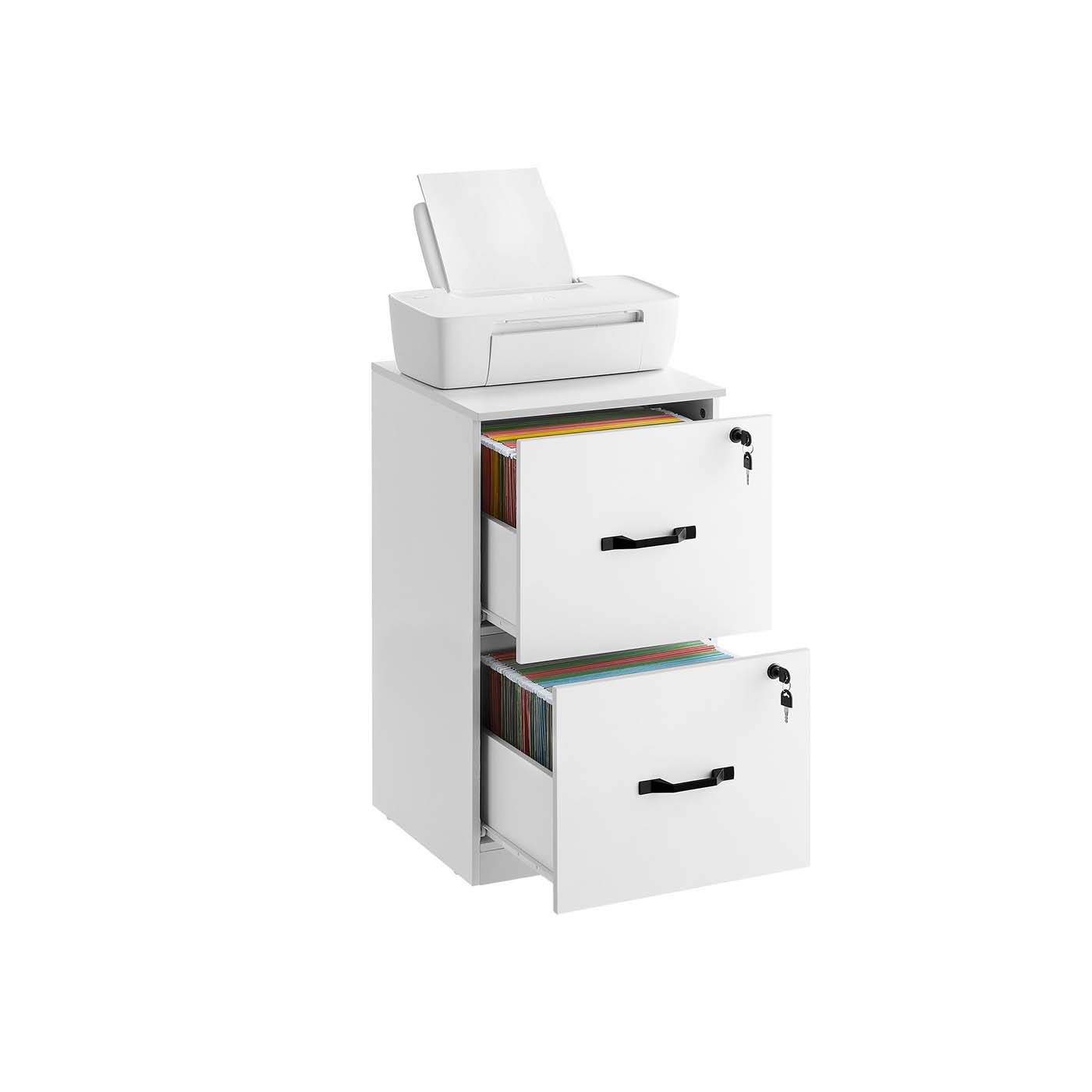 File Cabinet – Wood – Cloud White – Lockable Drawers, Adjustable Hanging Rails