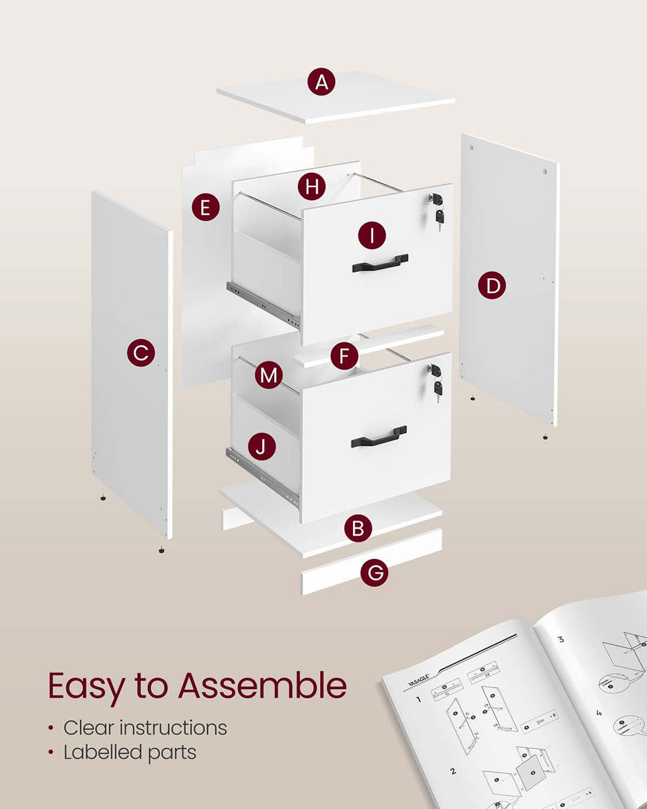 File Cabinet – Wood – Cloud White – Lockable Drawers, Adjustable Hanging Rails