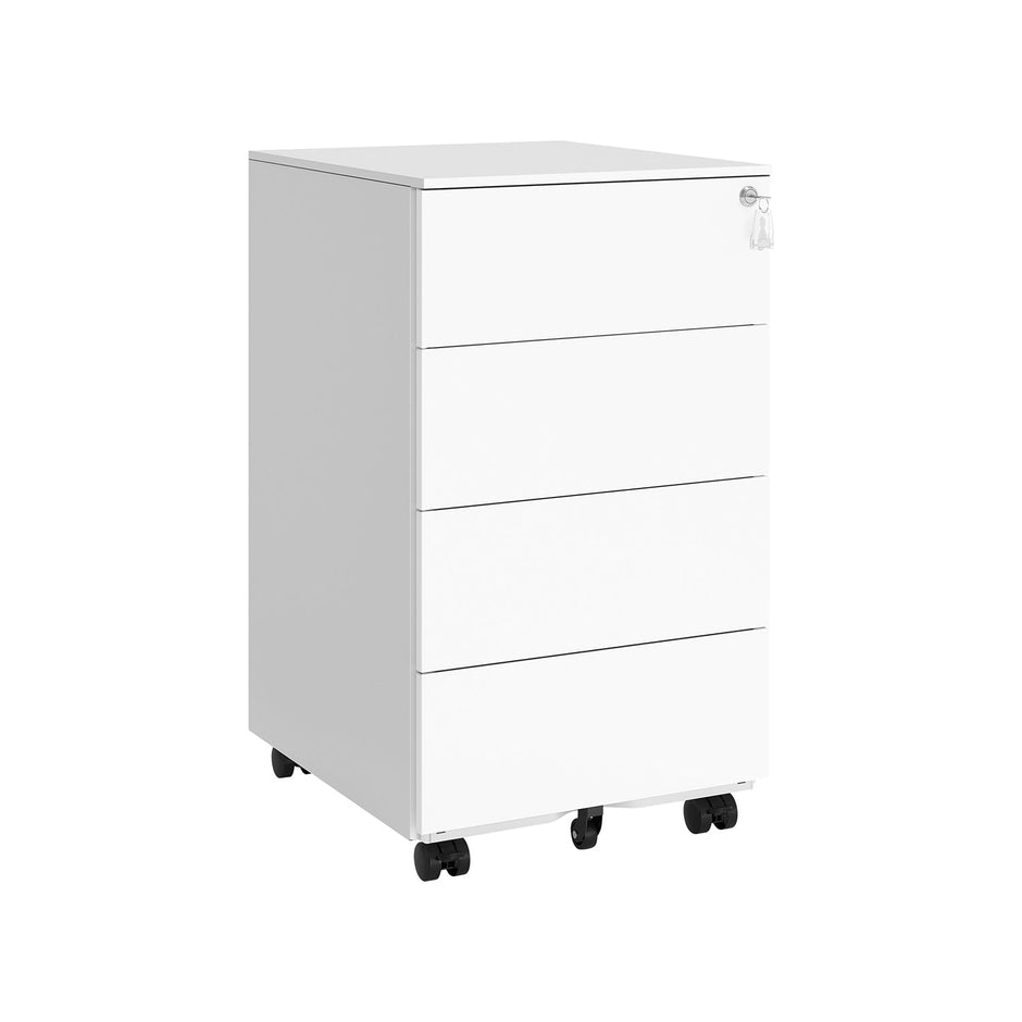 Lockable Mobile File Cabinet – Wood – Cloud White – 4 Drawers