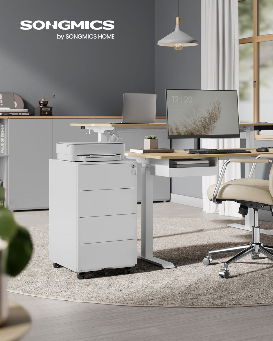 Lockable Mobile File Cabinet – Wood – Cloud White – 4 Drawers