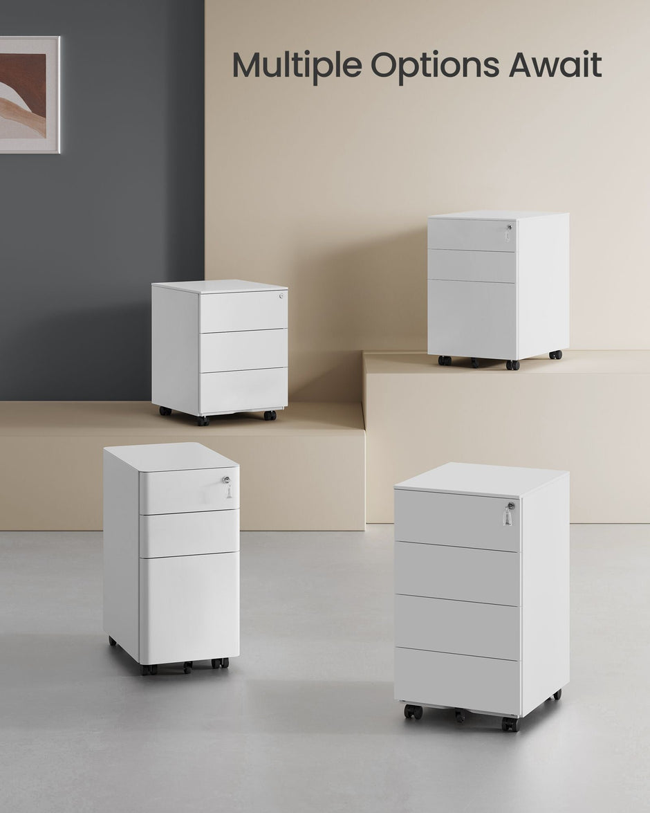Lockable Mobile File Cabinet – Wood – Cloud White – 4 Drawers