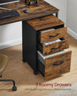 Rolling File Cabinet – Wood – Rustic Brown and Ink Black – Mobile with 3 Drawers