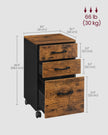 Rolling File Cabinet – Wood – Rustic Brown and Ink Black – Mobile with 3 Drawers