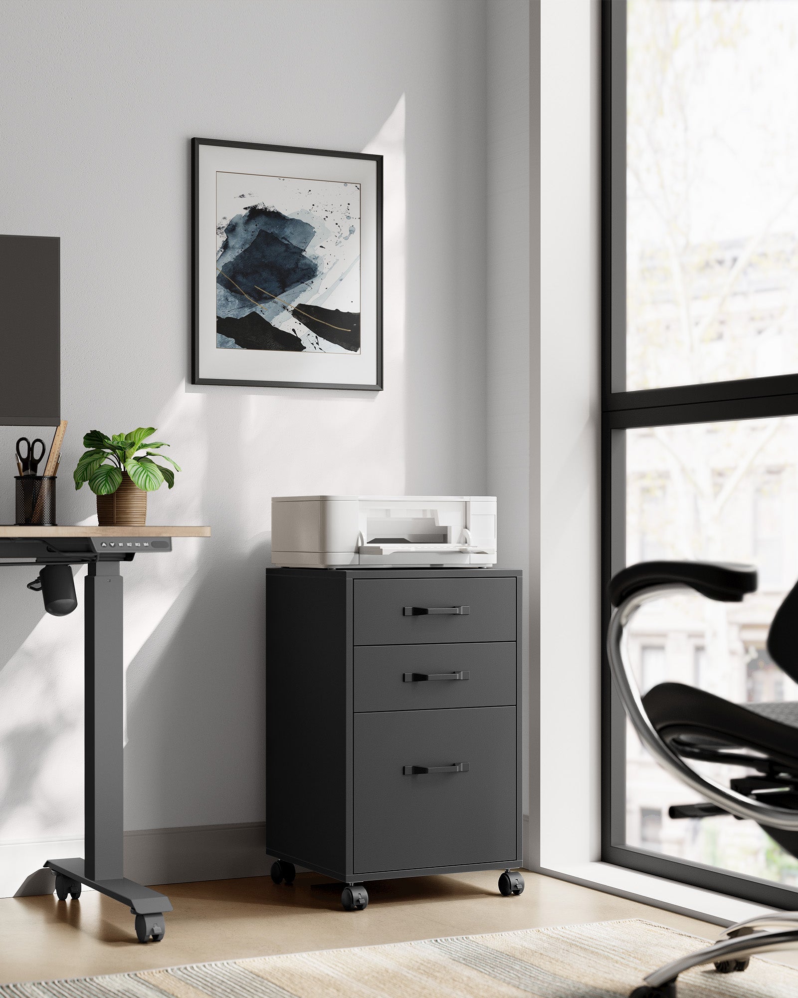 Rolling File Cabinet – Metal – Ink Black – 3 Drawers with Wheels