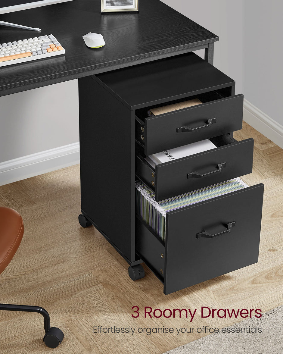 Rolling File Cabinet – Metal – Ink Black – 3 Drawers with Wheels