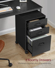 Rolling File Cabinet – Metal – Ink Black – 3 Drawers with Wheels