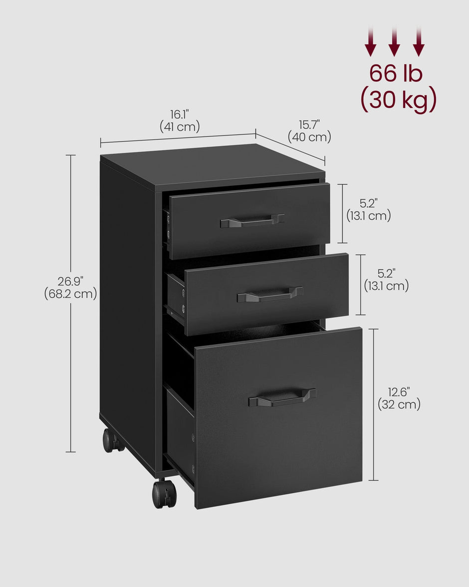 Rolling File Cabinet – Metal – Ink Black – 3 Drawers with Wheels