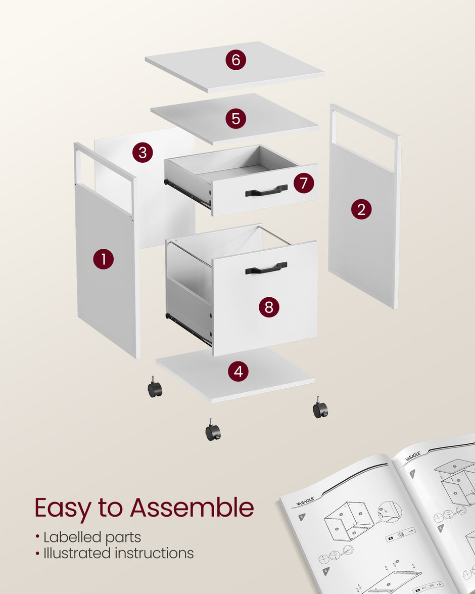 File Cabinet – Steel – Cloud White – 2 Drawers with Open Compartment and Wheels