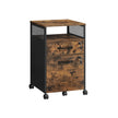 Filing Cabinet – Steel – Rustic Brown and Black – 2 Lockable Drawers with Castors and Open Shelf
