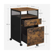 Filing Cabinet – Steel – Rustic Brown and Black – 2 Lockable Drawers with Castors and Open Shelf